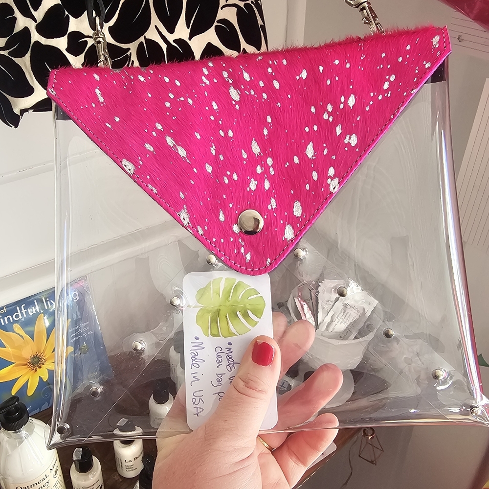 CLEAR Purse/Bag for Concert Venues w/Hot Pink Cowhide detail